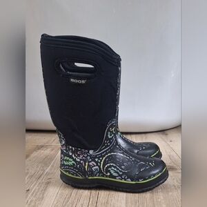 Bogs Tuscany Kids Boots in Black with Green and Purple Accents Sz. 3